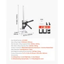 VEVOR Arbeidsbesparende Armkrik 2 st. 150kg 25cm Zwart Verstelbaar