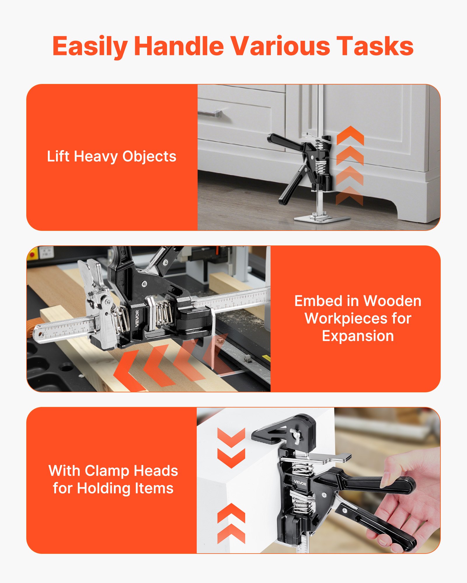 VEVOR Labor Saving Arm Jack, 2 PCS 100 kg Bearing Capacity, Lifting up to 250 mm, Metal Hand Lifting Jack Tool with Magnetic Level, Adjustable Height, for Door, Window, Furniture, Woodworking, Black