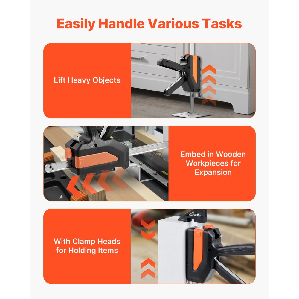 VEVOR Arbeidsbesparende Armkrik 2-pack, capaciteit 200 kg, hefhoogte tot 195 mm, draagbaar hefwerktuig met magnetische waterpas, 2 aanpassingsstanden, voor deuren, ramen, meubels, houtbewerking, zwart