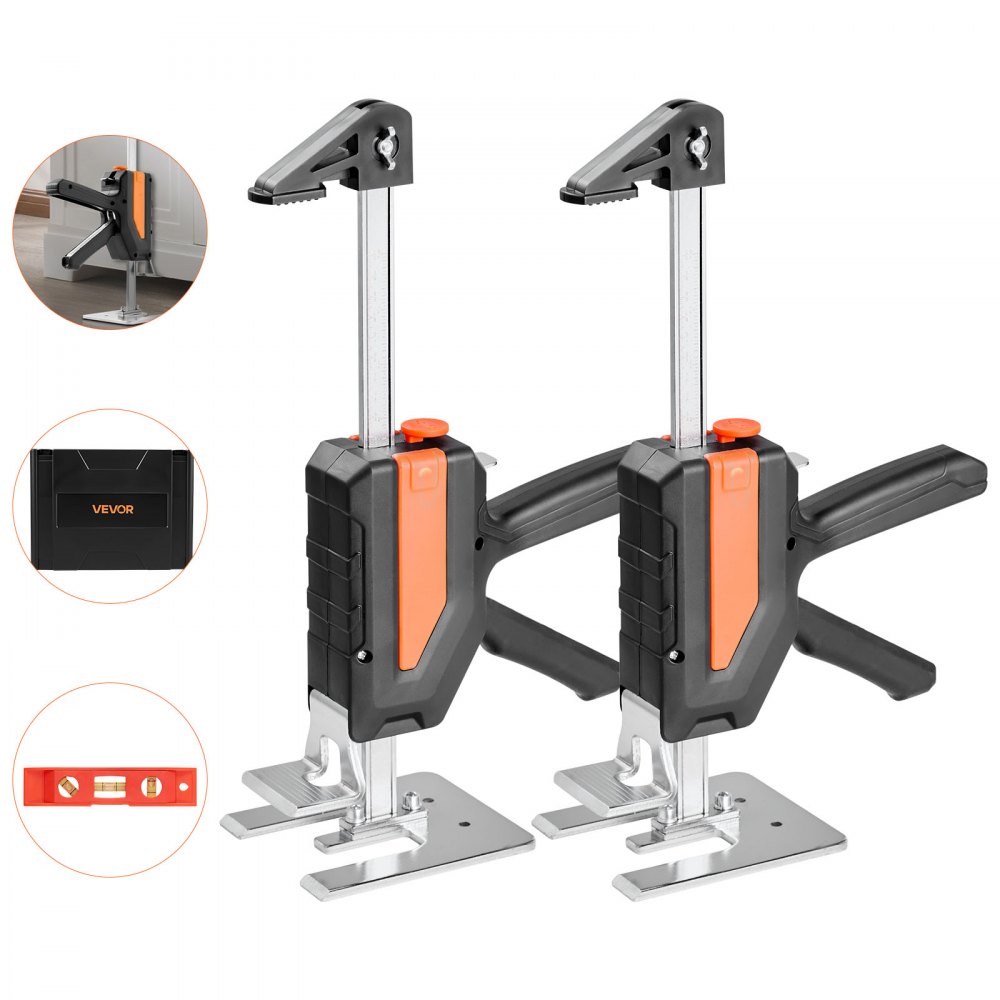 VEVOR Arbeidsbesparende Armkrik 2-pack, capaciteit 200 kg, hefhoogte tot 195 mm, draagbaar hefwerktuig met magnetische waterpas, 2 aanpassingsstanden, voor deuren, ramen, meubels, houtbewerking, zwart