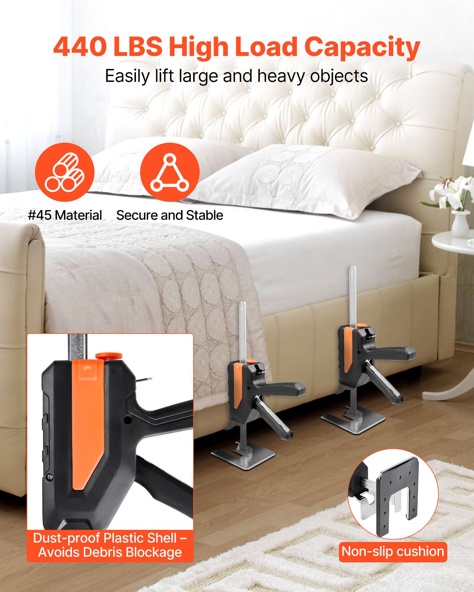 VEVOR Arbeidsbesparende Armkrik 2-pack, capaciteit 200 kg, hefhoogte tot 195 mm, draagbaar hefwerktuig met magnetische waterpas, 2 aanpassingsstanden, voor deuren, ramen, meubels, houtbewerking, zwart