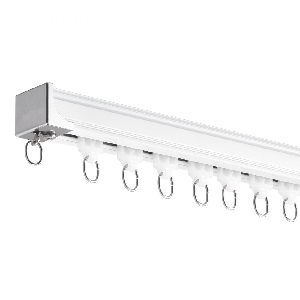 VEVOR Schuifgordijnrailsysteem voor plafonds, set van 3,6 m, ruimteverdeler, gordijnrailbeugel, plafond-/muurmontage voor woonkamer/slaapkamer met haken, hardware en 4 rails, wit, 3610 x 68 x 46 mm