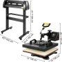 VEVOR Warmte Persmachine, 38 x 38 cm 5 in 1 Warmte Persmachine en 870 mm Vinyl Cutter Plotter, Snijplotter Machine met Signmaster, Snijplotter voor het Overbrengen van Afbeeldingen op T-shirtstassen