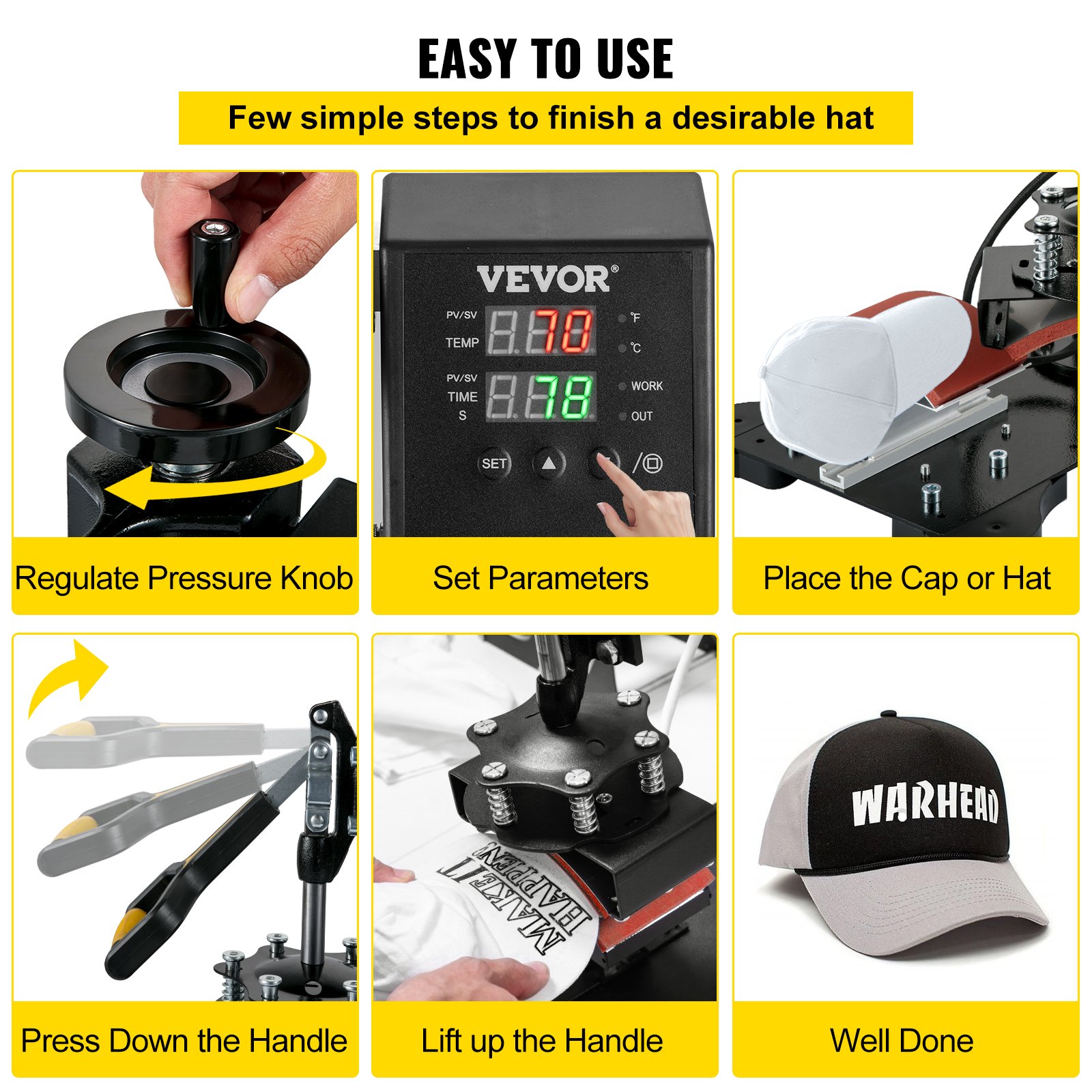 VEVOR Heat Press 300W Heat Press Cap Hat Heat Press Sublimatiepers
