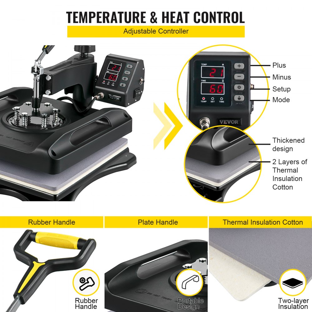 VEVOR Warmteoverdracht Printer 8 in 1 Digitale Swing Hittepers Machine 38 x 38 cm Warmte Persmachine Digitale Printer Nauwkeurig Digitaal Display Patronen Kunnen Worden Overgebracht op T-shirts/Petten
