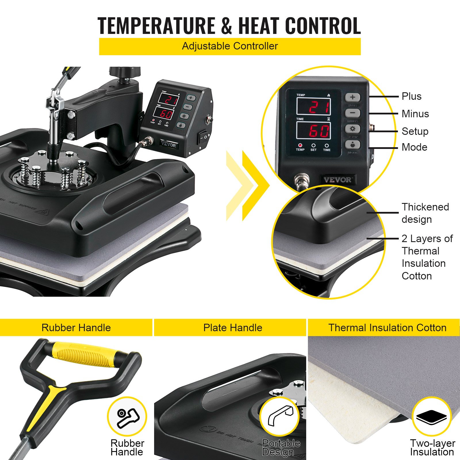 VEVOR Warmteoverdracht Printer 8 in 1 Digitale Swing Hittepers Machine 38 x 38 cm Warmte Persmachine Digitale Printer Nauwkeurig Digitaal Display Patronen Kunnen Worden Overgebracht op T-shirts/Petten