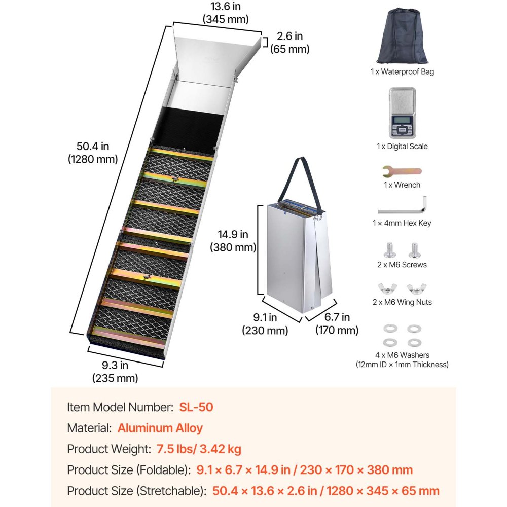 VEVOR Opvouwbare aluminiumlegering sluiskast, compacte 50" sluiskasten voor goud, lichtgewicht goud sluisapparatuur, draagbare sluiskasten met mijnwerkersmos, rivier, beek, enz.