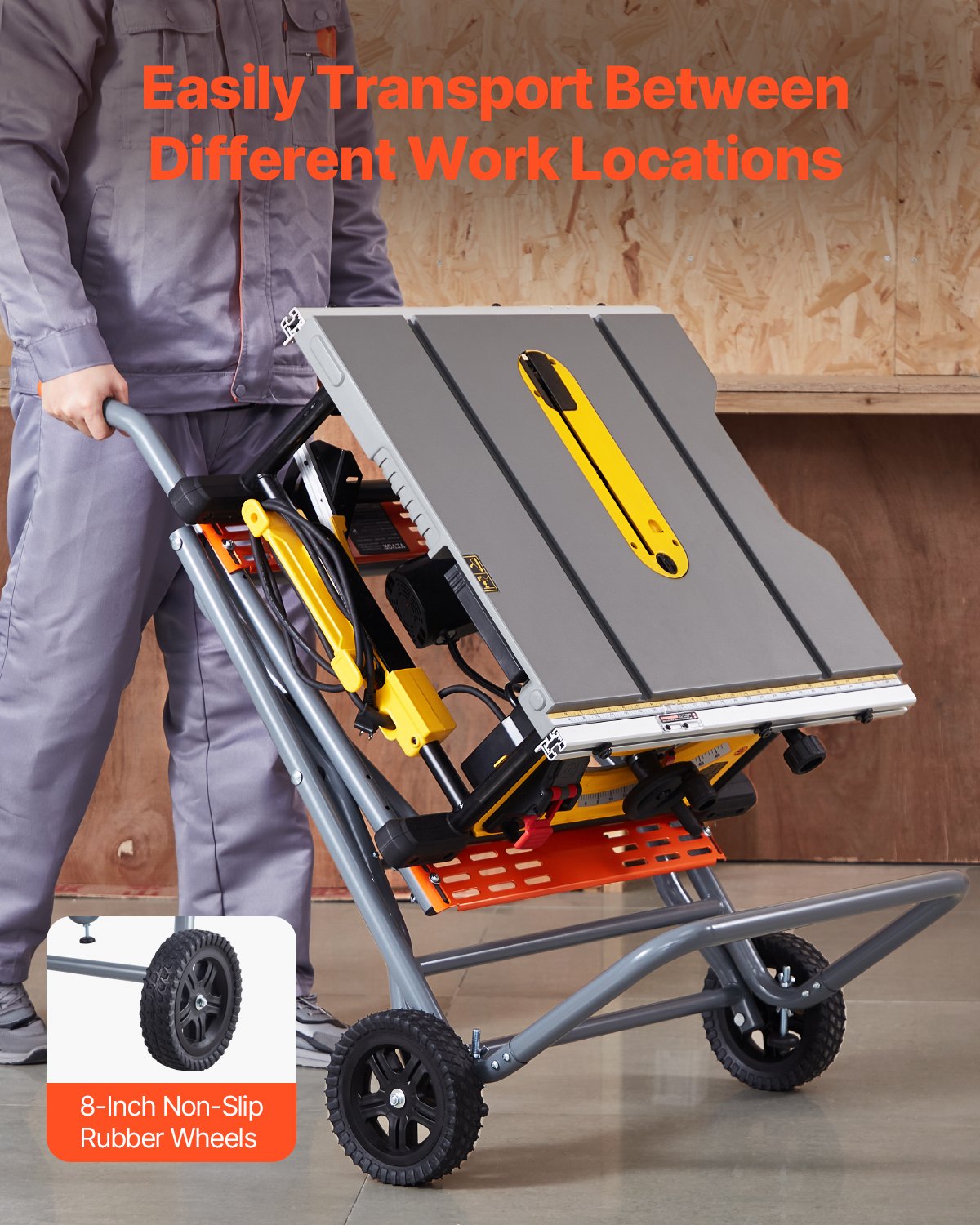 VEVOR Portable Table Saw Stand, 350 lbs Load Capacity, Rolling Foldable Table Saw Table with 8 Inches Rubber Wheels, Heavy Duty Construction, Easy Storage, Universal for Most Brands of Table Saws