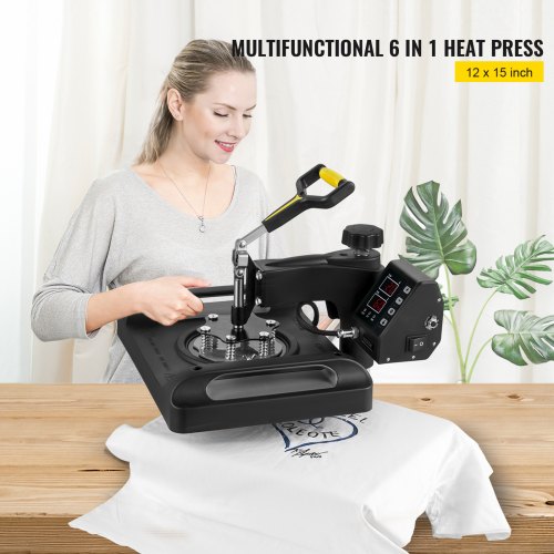VEVOR Heat Press Machine, 6 in 1 Heat Press Printer 29 x 38 cm Heat Transfer Machine 45,2 x 38 x 45,7 cm Textielpers Drukmachine, Zwart T-Shirt Heat Press Kleding Heat Press Drukkerij Machine