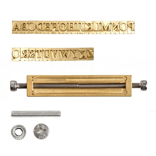 VEVOR AZ Alfabet Stempelset, Embossingfolder, 26-delig, Messing Letterstempels, Compatibel met de VEVOR Stempelmachine, T-sleufconstructie, Inclusief Inbussleutel, Moeren, Schroeven, Houder & Pincet