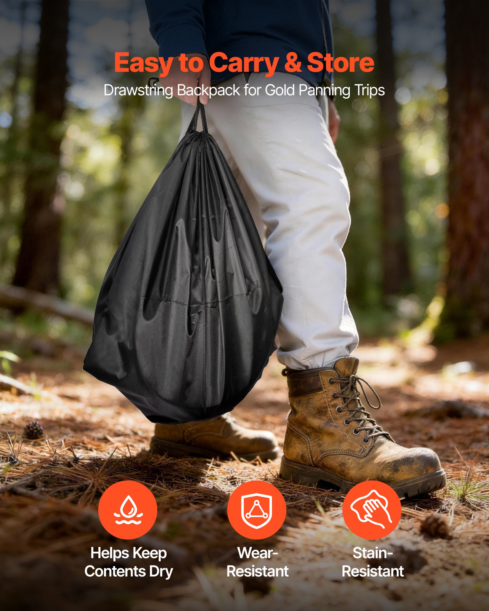 VEVOR Goudzoekset, 10 & 14 inch, PP Goudzoekbak, 19-delige draagbare set met zeefjes, zandmagneet, steenhouwer, schepjes, rugzak en accessoires, Goudzoekset, zwart