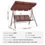 VEVOR 3 Seater Patio Swing Chair with Adjustable Canopy Porch Swing with Armrests Teslin Fabric and Alloy Steel Frame for Balcony Backyard Patio Garden Brown