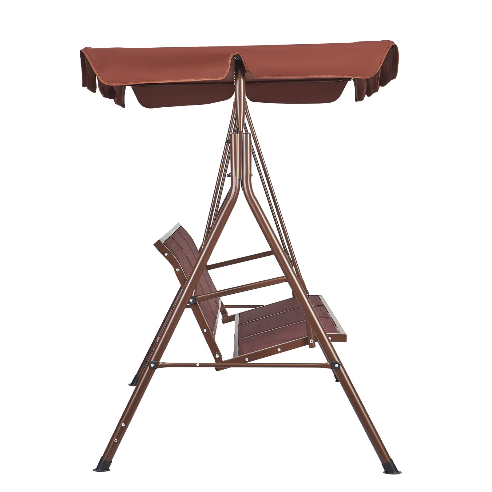 VEVOR 3-zits schommelstoel met verstelbare luifel, veranda schommelstoel met armleuningen, Teslin stof en gelegeerd stalen frame voor balkon, achtertuin, terras, tuin, bruin