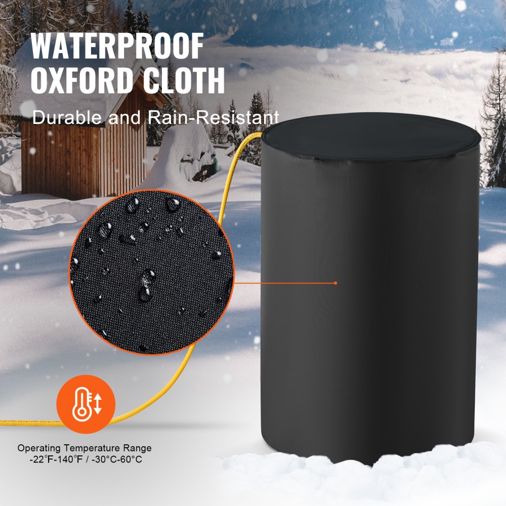 VEVOR Metalen vatverwarmer, 1300 watt, emmerverwarmingsband voor vaten van 55 gallon, 0-145 °F instelbaar met aparte thermostaat, waterdichte, zeer efficiënte Oxford-stof vetvatverwarmer, CE-gecertificeerd