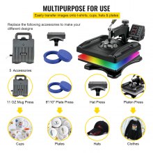 VEVOR Warmte Persmachine Hittepers Heat Press Machine 1000 W Heat Press Printer 5 in 1 Transferpers Heat Transfer Machine Textielpers Drukmachine
