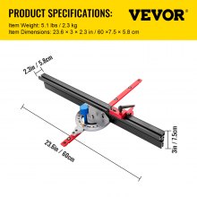 VEVOR Miter Gauge, 24" Table Saw Miter Gauge, Precision Miter Saw Fence with Laser Marking Scale, Aluminum Table Saw Sled with 60 Degree Angled Ends for Max. Stock Support and a Repetitive Cut Flip St