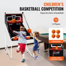 VEVOR Indoor Basketball Game for 2 Players, Basketball Machine, Basketball Stand with 4 Balls & 8 Game Modes & 2 Basketball Hoops & Board & Inflation Pump, for Kids, Adults (Black) Foldable