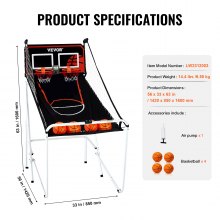 VEVOR Indoor Basketball Game for 2 Players, Basketball Machine, Basketball Stand with 4 Balls & 8 Game Modes & 2 Basketball Hoops & Board & Inflation Pump, for Kids, Adults (Black) Foldable