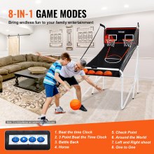 VEVOR 2.05m Indoor Basketball Game for 2 Players, Basketball Machine, Basketball Stand with 4 Balls & 8 Game Modes & 2 Basketball Hoops, Scoreboard & Inflation Pump, for Kids, Adults