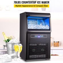 VEVOR Countertop Ice Maker, 70LBS/24H Yield, Tabletop Ice Machine with 11LBS Storage, Ice Cube Maker with 36PCS Ice Plate, 350W Ice Maker Machine with Control Panel Blue Light Drain Pipe Filter Scoop,