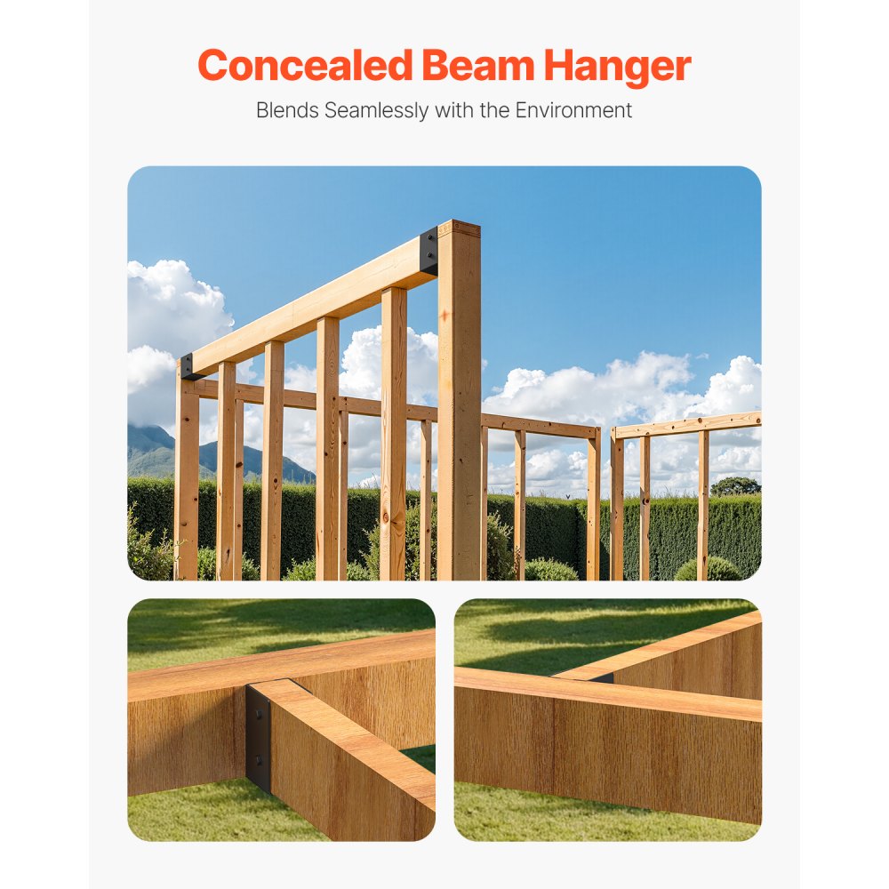 VEVOR Balkhouder, verborgen flensbalkverbinding voor buiten met schroeven, stalen paalondersteuning voor 49x92 mm balken, houten verbinding voor schommel, hek, houten glijbanen, verpakking van 12