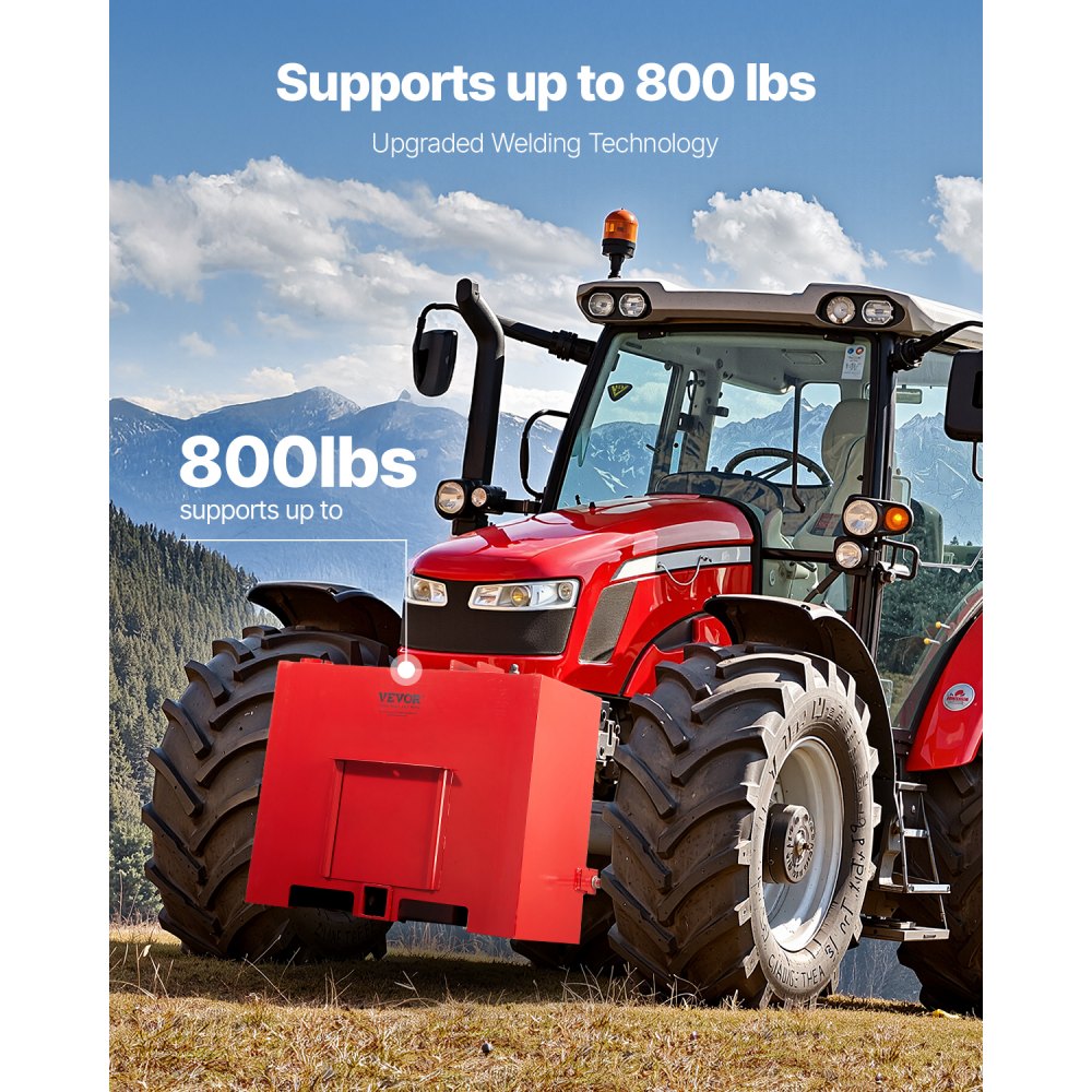 VEVOR-aanhangwagenkoppelingsballast, categorie 1 3-punts tractorballastbak met een capaciteit van 363 kg, voor 5,6 cm-aanhangwagenkoppeling, stalen laderbevestiging met grote capaciteit en schuifdeur, rood