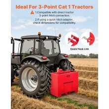 Ballastbak 3-punts Categorie 1 tractor Quick Tach Hitch contragewicht rood