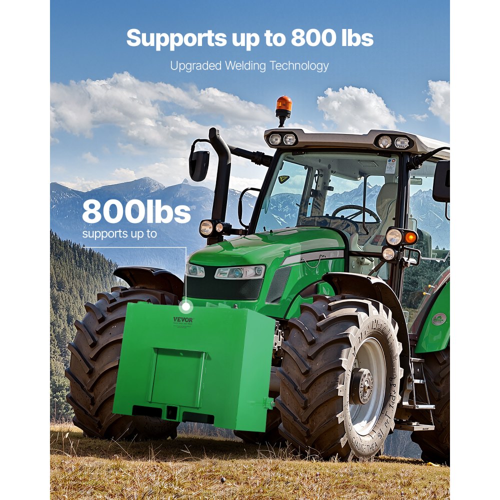 VEVOR-aanhangwagenkoppelingsballast, categorie 1 3-punts tractorballastbak met een capaciteit van 363 kg, voor 5,6 cm-aanhangwagenkoppeling, stalen laderbevestiging met grote capaciteit en schuifdeur, groen