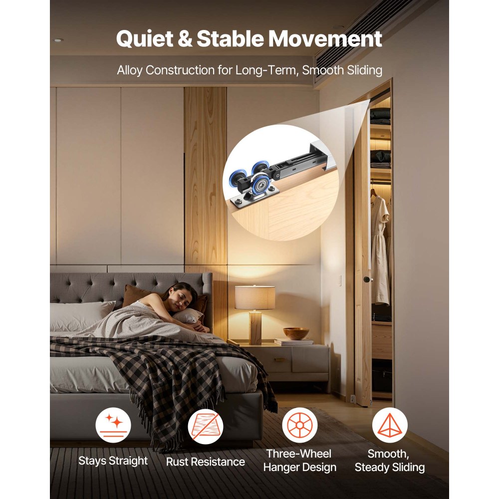 VEVOR Sliding Pocket Door Hardware Track Kit, 44.69" Pocket Door Track Kit with Soft Close Mechanism for Smooth and Quiet Sliding, Easy to Install, for 1" to 1 3/4" Thickness 24" Width Single Door