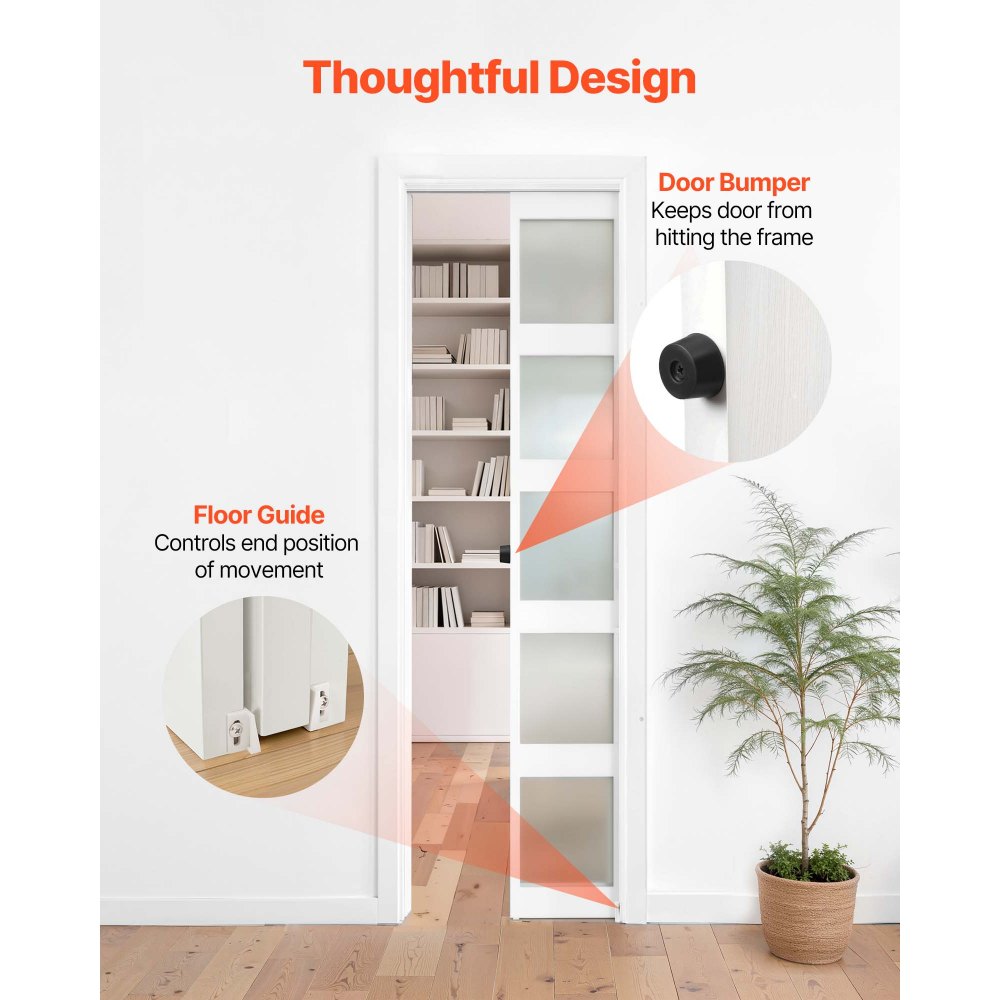 VEVOR Sliding Pocket Door Hardware Track Kit, 44.69" Pocket Door Track Kit with Soft Close Mechanism for Smooth and Quiet Sliding, Easy to Install, for 1" to 1 3/4" Thickness 24" Width Single Door