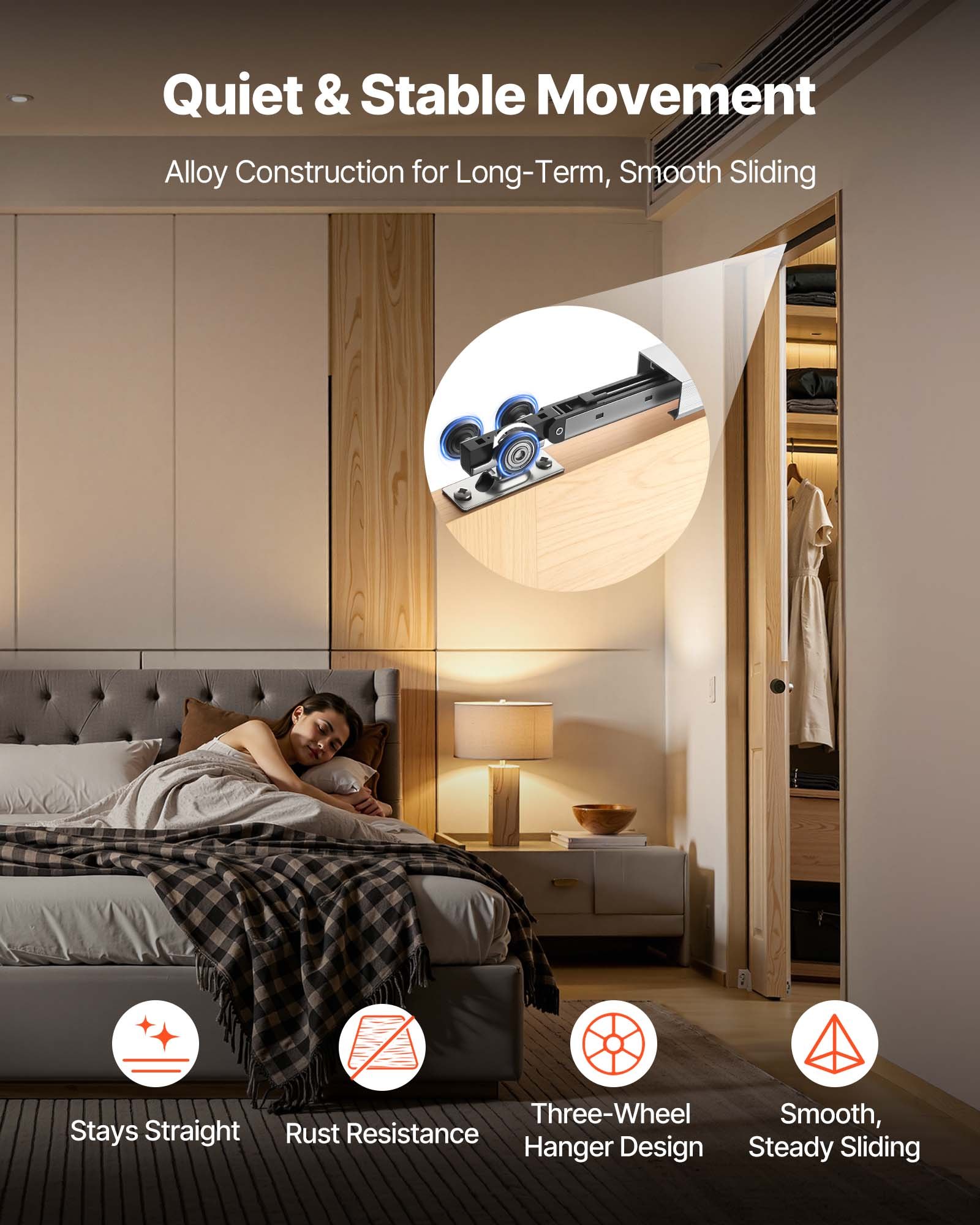 VEVOR Sliding Pocket Door Hardware Track Kit, 44.69" Pocket Door Track Kit with Soft Close Mechanism for Smooth and Quiet Sliding, Easy to Install, for 1" to 1 3/4" Thickness 24" Width Single Door