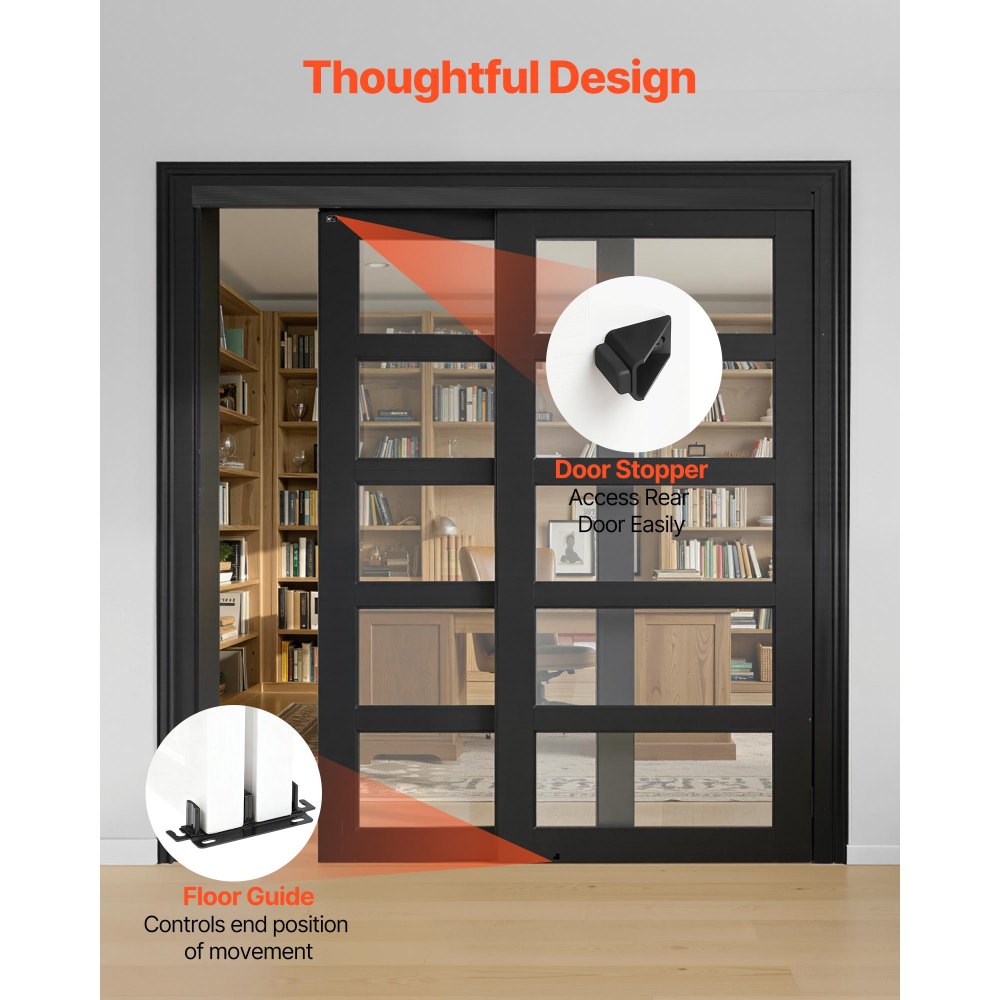 VEVOR Bypass schuifdeurrailsysteem 1829 mm, dubbele schuifdeurrail van aluminiumlegering, schuifdeursysteem voor kasten (25-45 mm dikte / 951 mm breedte), soepele en stille werking, zwart