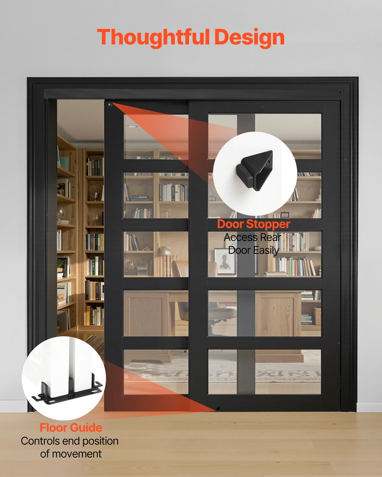 VEVOR Bypass schuifdeurrailsysteem 1829 mm, dubbele schuifdeurrail van aluminiumlegering, schuifdeursysteem voor kasten (25-45 mm dikte / 951 mm breedte), soepele en stille werking, zwart