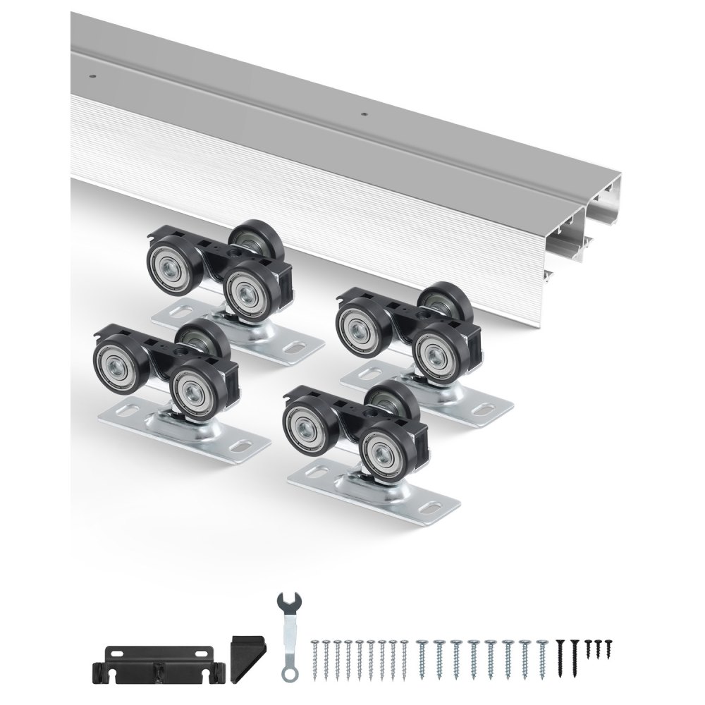 VEVOR Schuifdeurbeslag Railset Schuifdeursysteem 1524 mm, Dubbele rails Schuifdeursysteem Gemaakt van aluminiumlegering, Geschikte deurbreedte 775 mm x 2, Schuifdeurbeslag Draagvermogen 68 kg