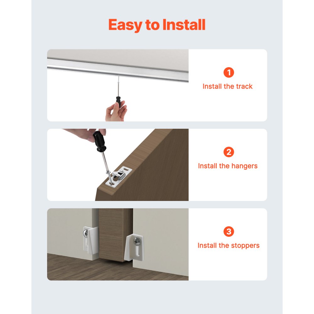 VEVOR Schuifdeur Hardware Track Kit Schuifdeursysteem 1746 mm Hardware Kit voor 610-914 mm brede enkele deuren, soepel en eenvoudig te installeren Schuifdeur Hardware 100 kg draagvermogen