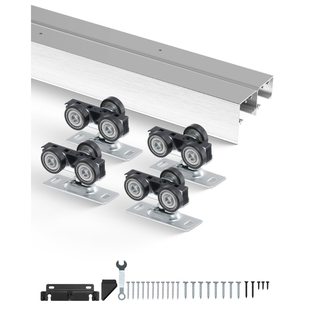 VEVOR Schuifdeurbeslag Railset Schuifdeursysteem 1828 mm, Dubbele rails Schuifdeursysteem Gemaakt van aluminiumlegering, Geschikte deurbreedte 927 mm x 2, Schuifdeurbeslag Draagvermogen 68 kg