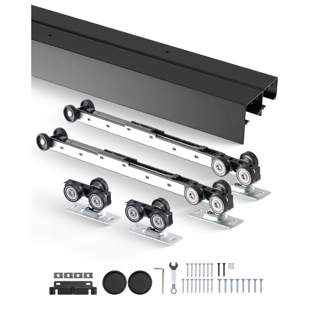 VEVOR Schuifdeurbeslag Railset Schuifdeursysteem 2438 mm, Dubbele rails Schuifdeursysteem Gemaakt van aluminiumlegering, Geschikte deurbreedte 1232 mm x 2, Schuifdeurbeslag Draagvermogen 68 kg