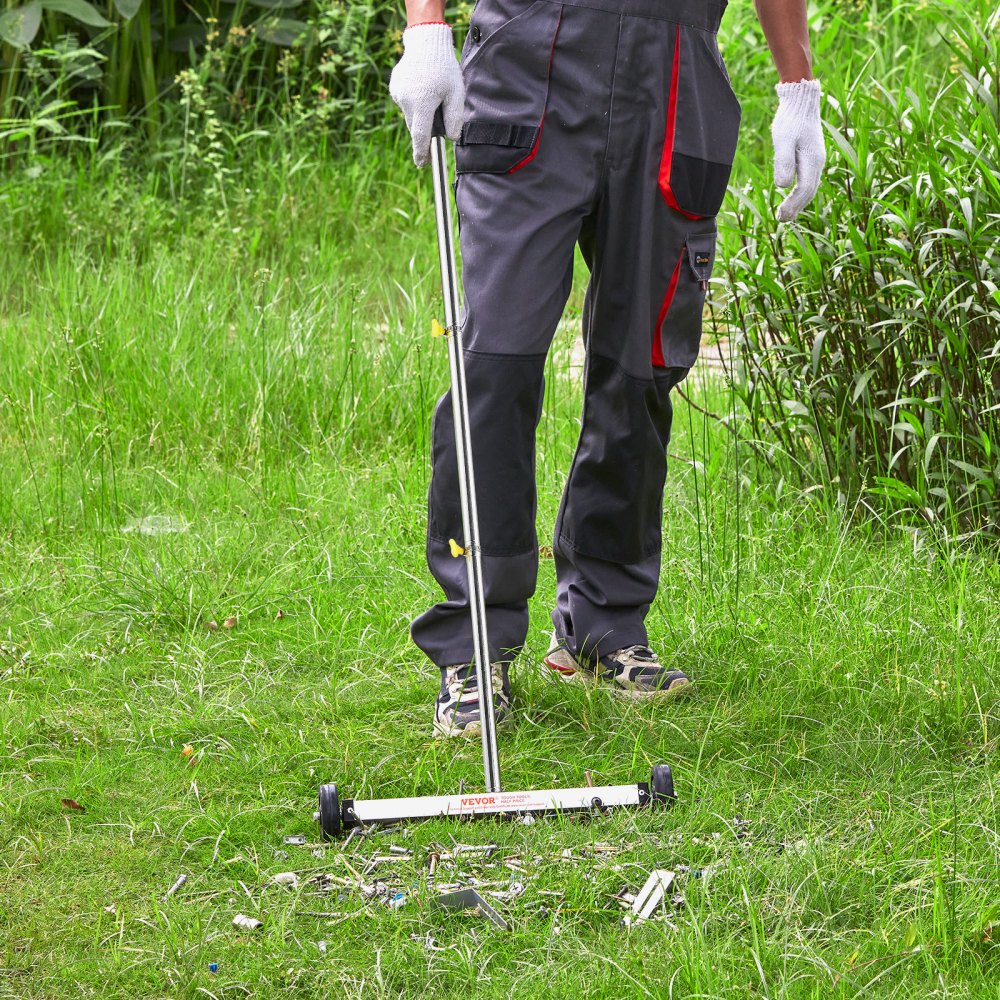 VEVOR Magnetische veger met wielen, 43 cm, draagvermogen 4,5 kg, magnetische borstel met verstelbare handgreep, voor het oppakken van spijkers en schroeven, reiniging voor garages, dakprojecten