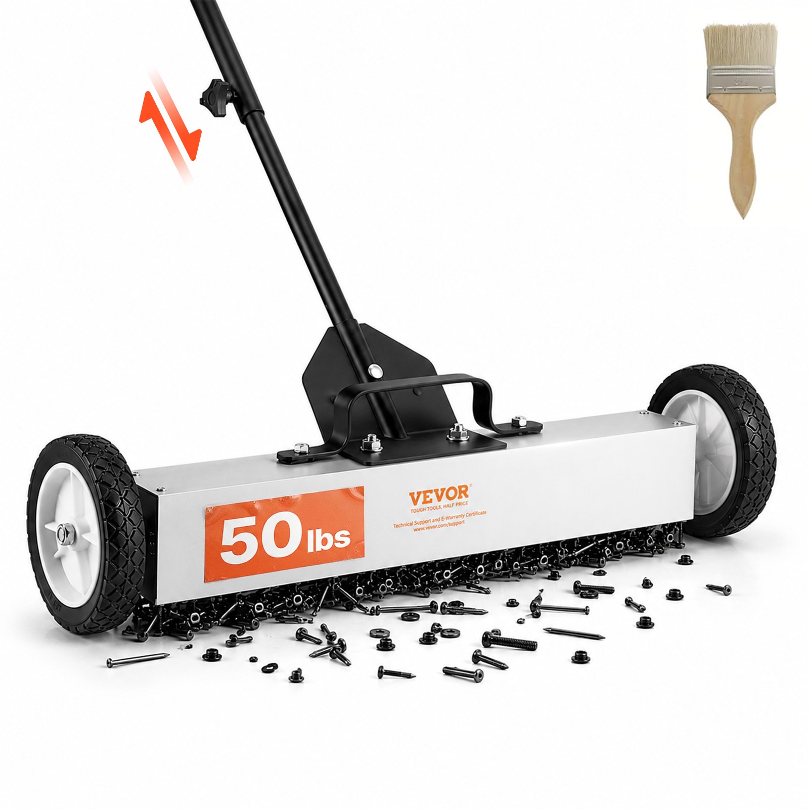 VEVOR 50Lbs Rolling Magnetic Sweeper with Wheels, Push-Type Magnetic Pick Up Sweeper, 24-inch Large Magnet Pickup Lawn Sweeper with Telescoping Handle, Easy Cleanup of Workshop Garage Yard