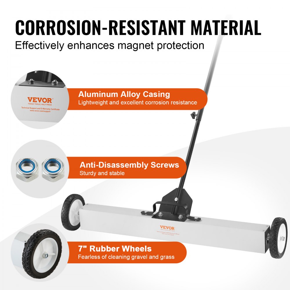 VEVOR Magnetische bezem Magnetische veger 77-113 cm, Magnetische veger Magnetische magneetbezem Magnetische bezem Magnetische lifter 24,9 kg Magnetische kracht Magnetische spaanderverzamelaar Vloerveger Veegmachine