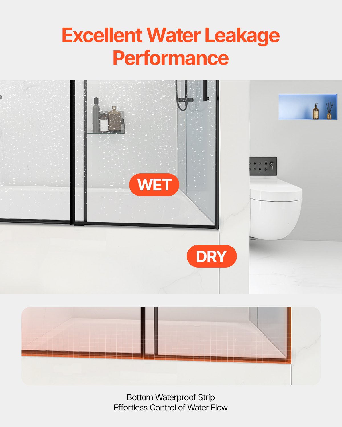 VEVOR Frameloze glazen schuifdeur voor bad of douche (1422-1524 x 1524 mm), schuifdeur voor bad of douche met 5/16 inch helder gehard glas en roestvrijstalen handgreep, zwarte afwerking