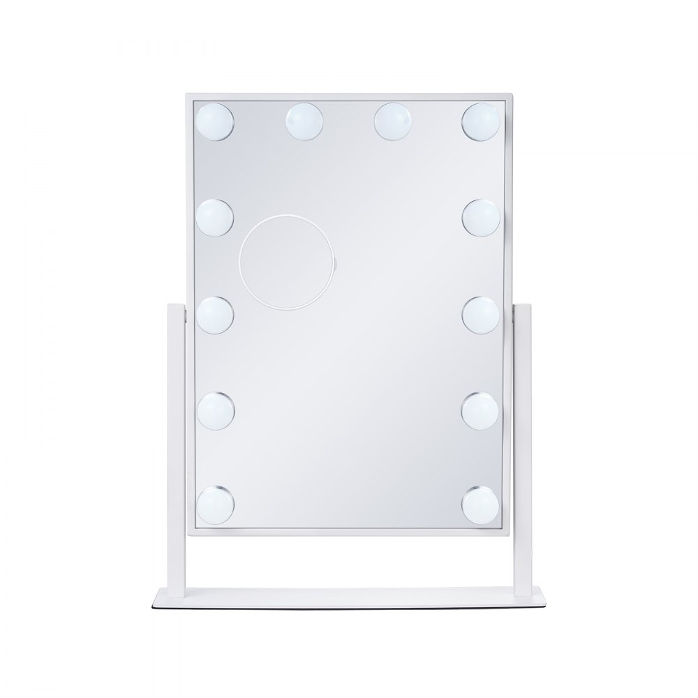 VEVOR Hollywood Vanity Mirror met verlichting, 12 dimbare lampen en 3 kleurstanden, cosmetische spiegel met verwijderbare 5x vergroting, slimme aanraakbediening, 360° rotatie, 410x300mm