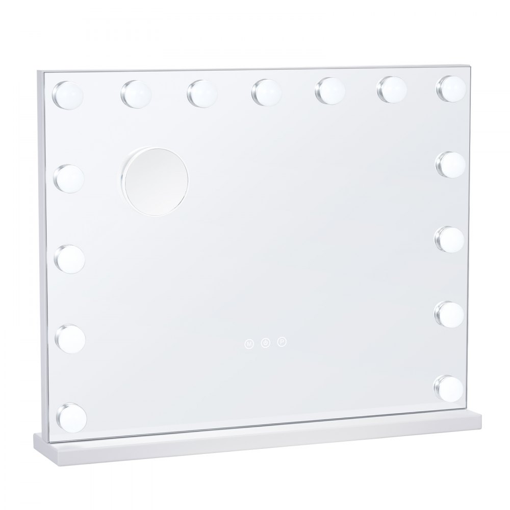 VEVOR Hollywood Vanity Mirror met verlichting, 15 dimbare lampen en 3 kleurverlichtingsstanden, cosmetische spiegel met verwijderbare 5x vergroting, USB-poort, slimme aanraakbediening, 580x458mm