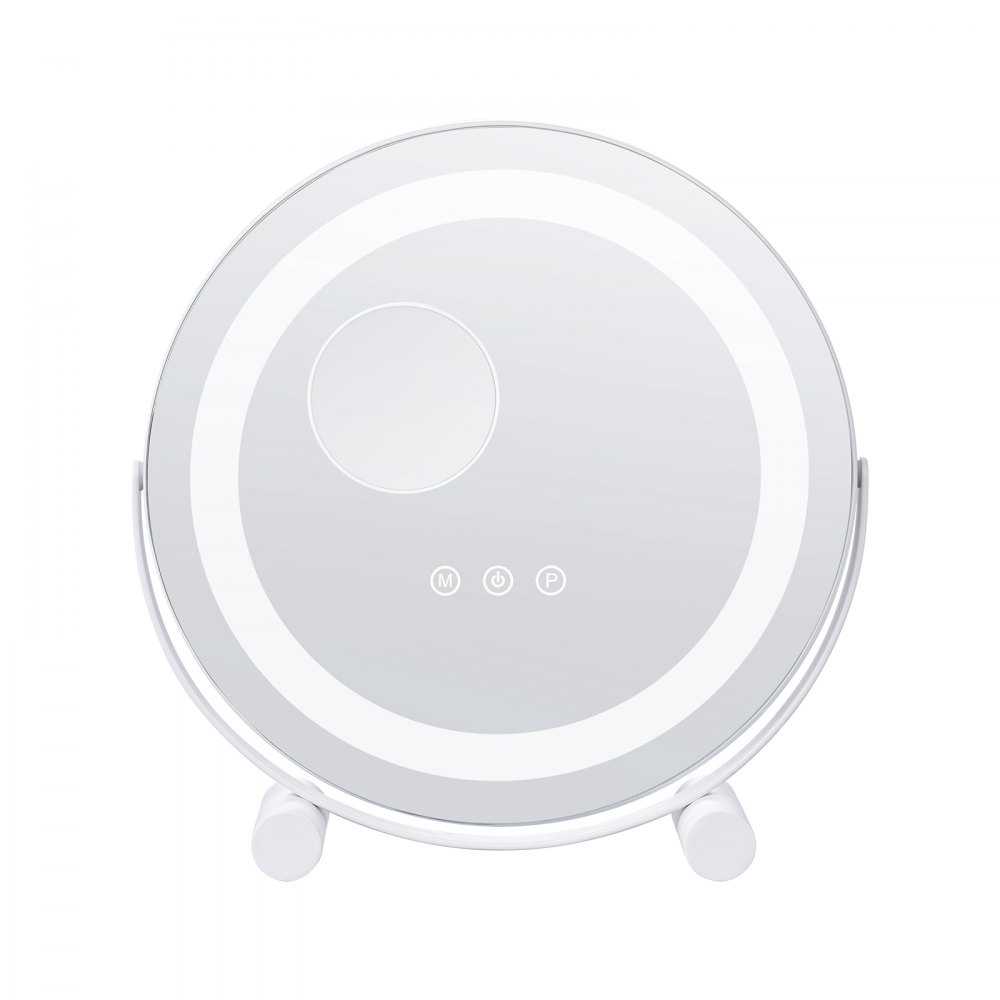 VEVOR 310mm LED-make-upspiegel met licht, 3 kleurstanden, 5x vergroting, slimme aanraakbediening, 360° rotatie, make-upspiegel voor op de slaapkamertafel (wit)