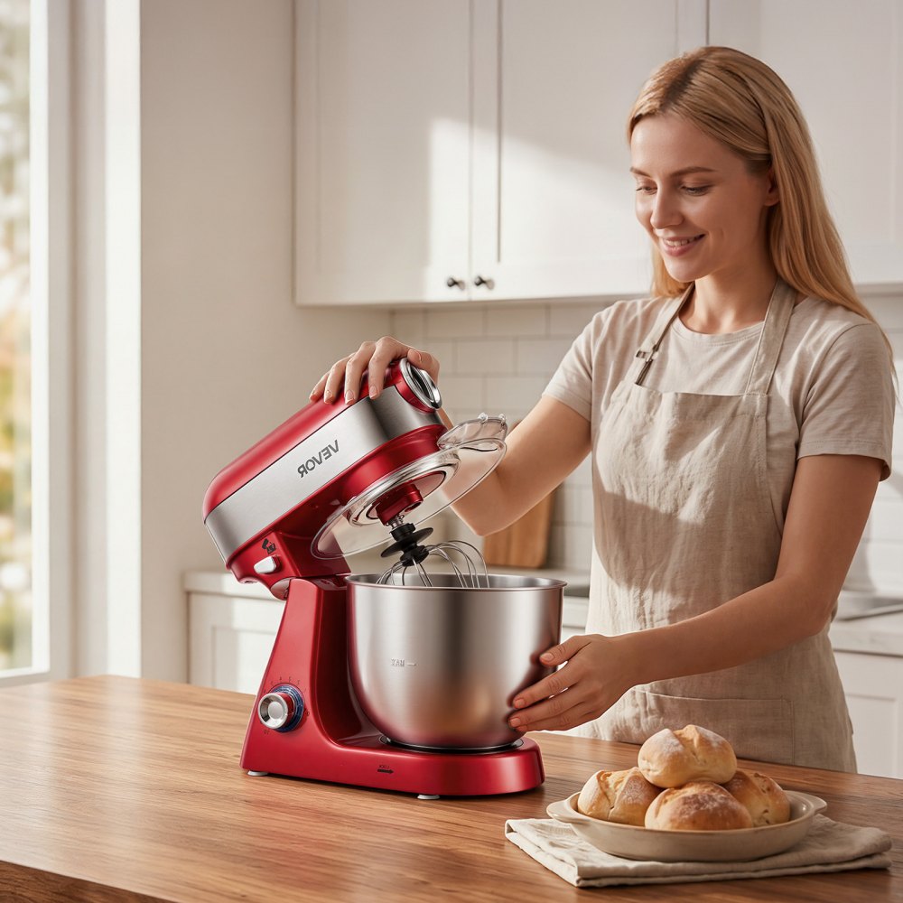 VEVOR 5L Tilt Head Stand Mixer 1000W Electric Dough Mixer, 10 Speeds Food Kitchen Mixer with Stainless Steel Bowl, Splash Guard, Dough Hook, Whisk, Beater, for Baking Mixing Whipping