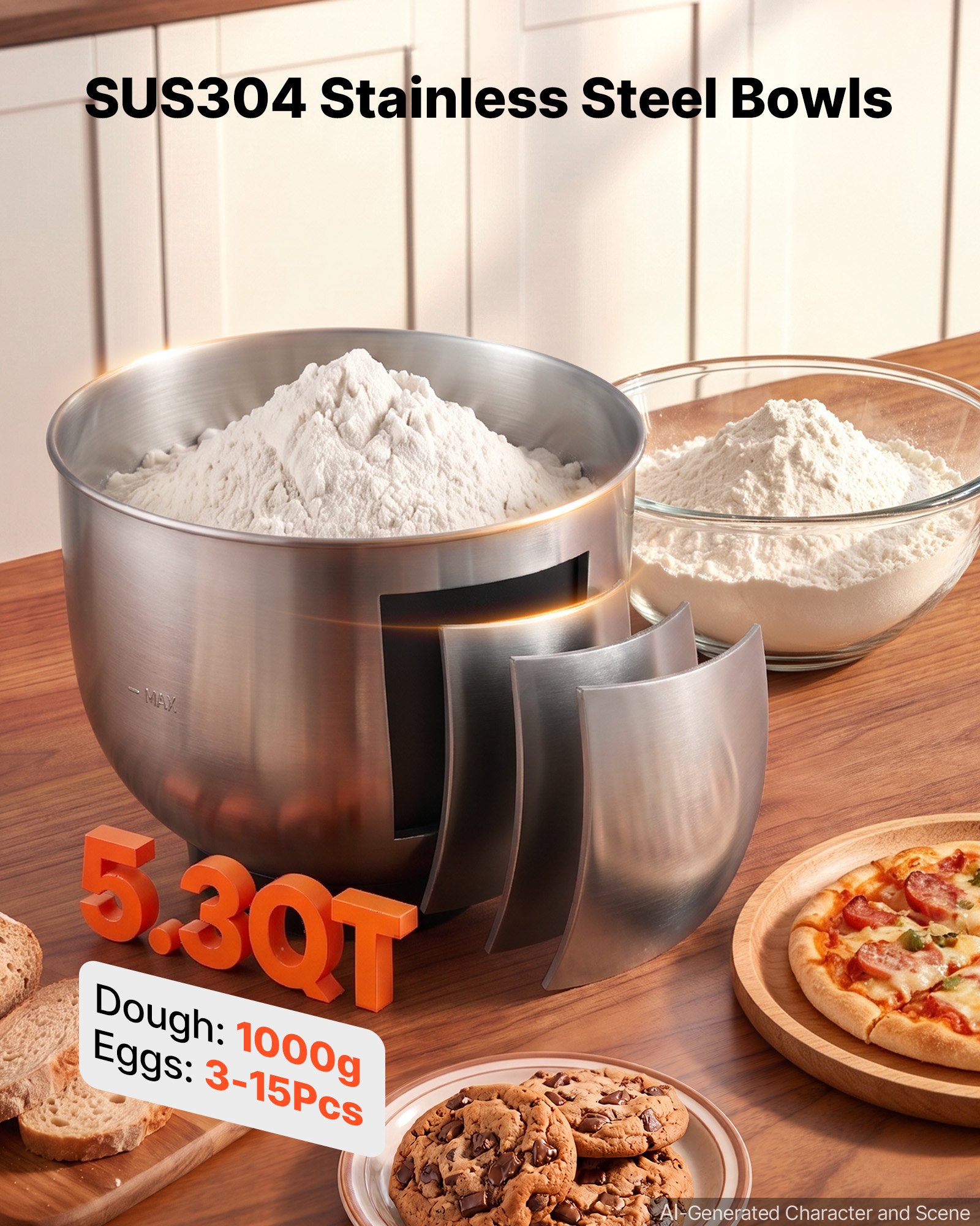 VEVOR 5L Tilt Head Stand Mixer 1000W Electric Dough Mixer, 10 Speeds Food Kitchen Mixer with Stainless Steel Bowl, Splash Guard, Dough Hook, Whisk, Beater, for Baking Mixing Whipping