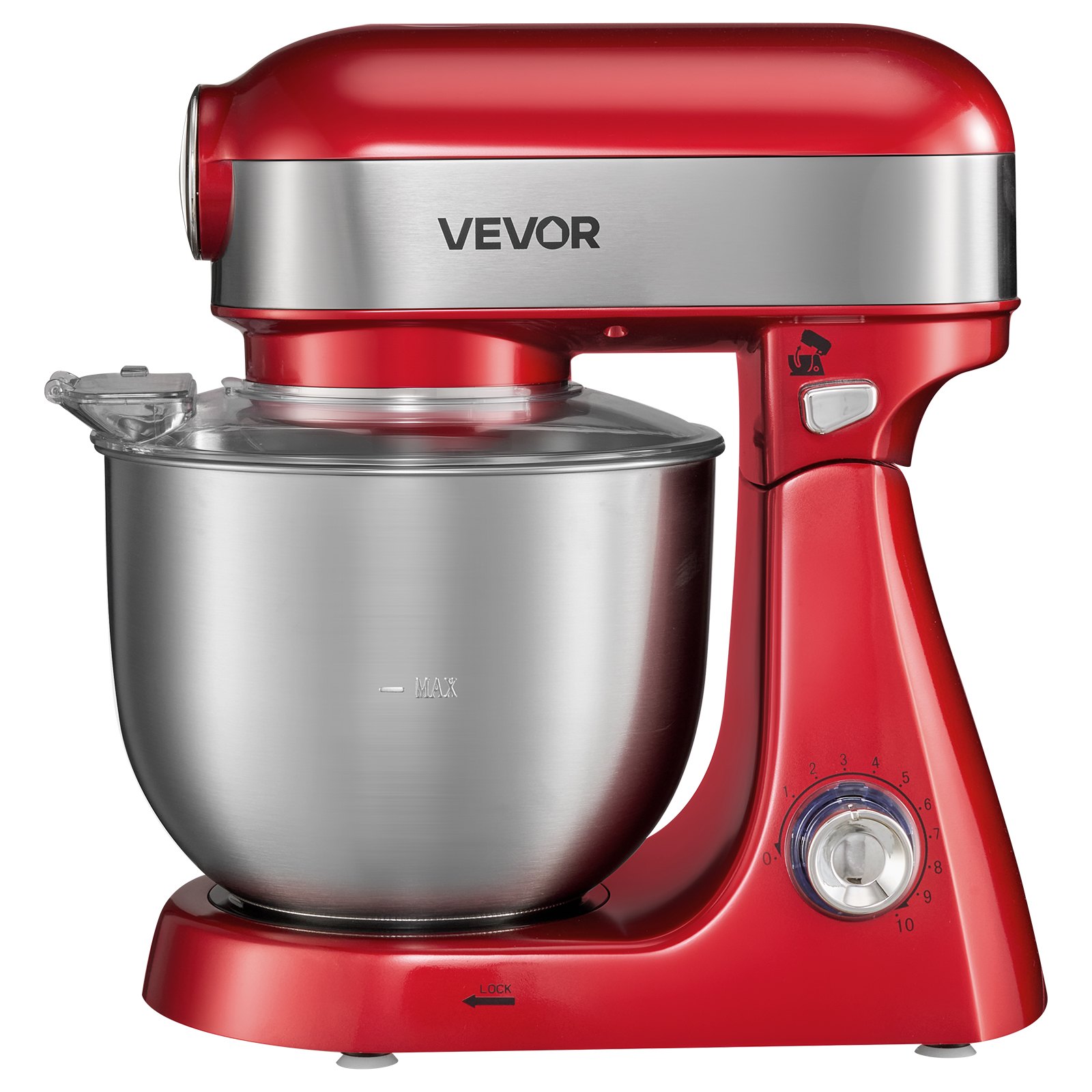 VEVOR 5L Tilt Head Stand Mixer 1000W Electric Dough Mixer, 10 Speeds Food Kitchen Mixer with Stainless Steel Bowl, Splash Guard, Dough Hook, Whisk, Beater, for Baking Mixing Whipping