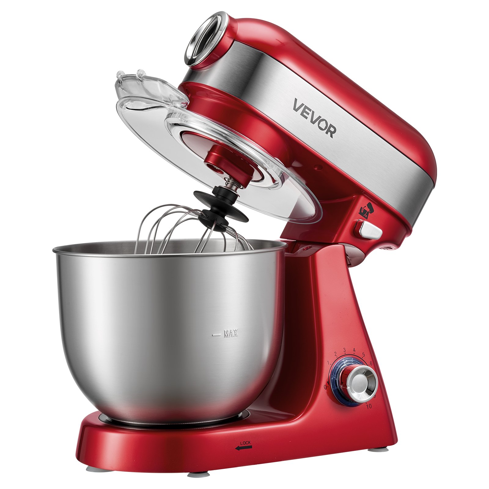 VEVOR 5L Tilt Head Stand Mixer 1000W Electric Dough Mixer, 10 Speeds Food Kitchen Mixer with Stainless Steel Bowl, Splash Guard, Dough Hook, Whisk, Beater, for Baking Mixing Whipping
