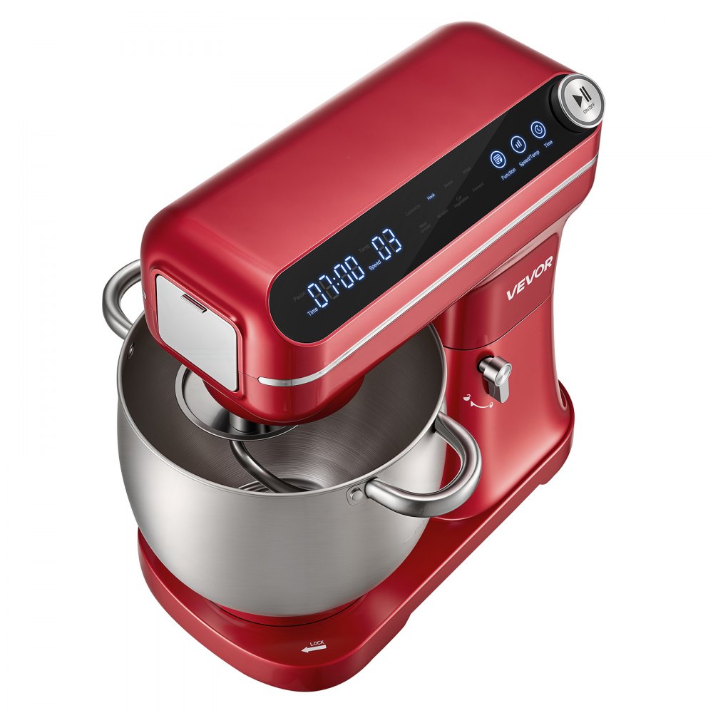 VEVOR Multifunctionele keukenmachine met kantelbare kop 7 liter 2-in-1 1000 W rood, mixer voor deeg, room, beslag en vlees, kneedmachine met mengkom, deeghaak, klopper en garde