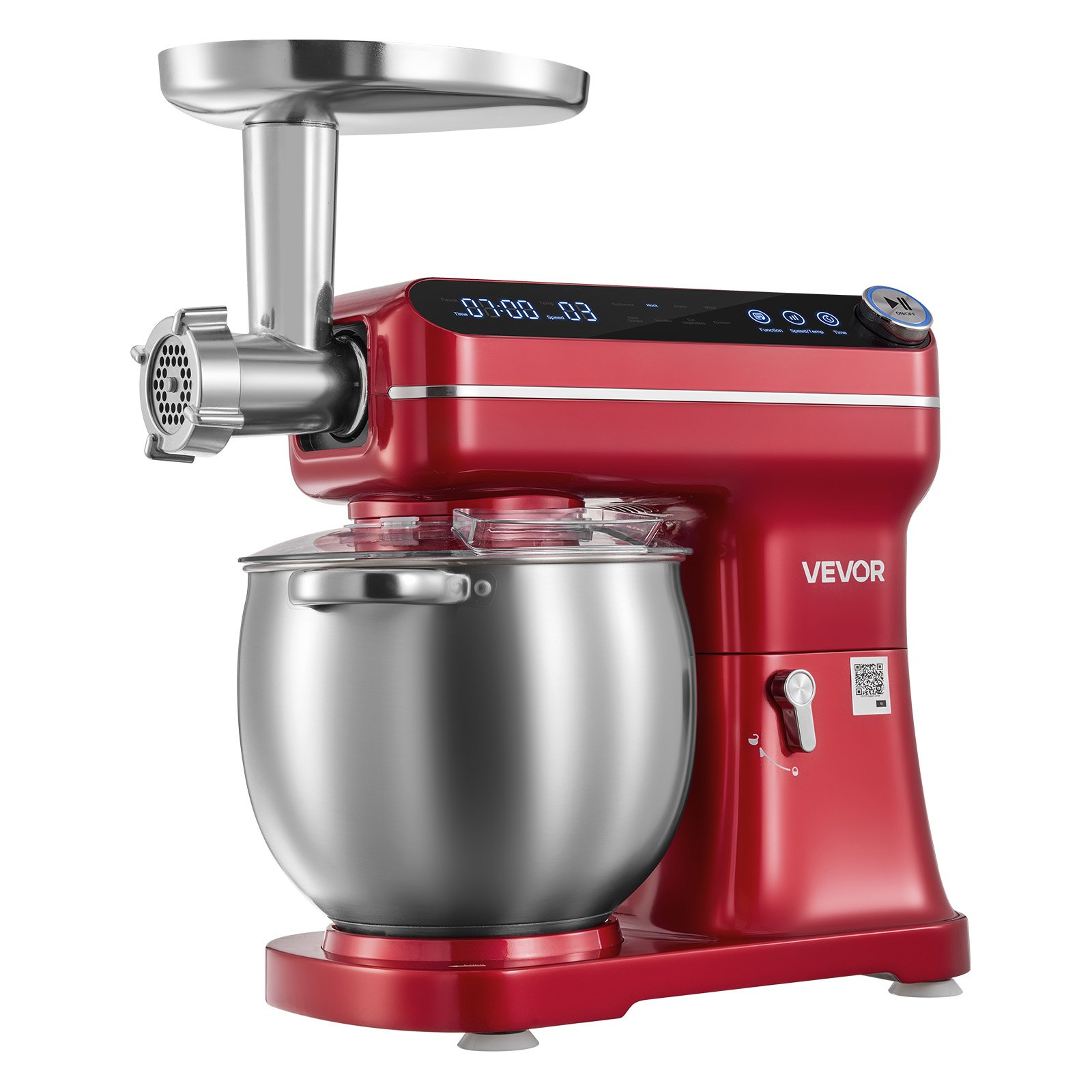 VEVOR Multifunctionele keukenmachine met kantelbare kop 7 liter 2-in-1 1000 W rood, mixer voor deeg, room, beslag en vlees, kneedmachine met mengkom, deeghaak, klopper en garde